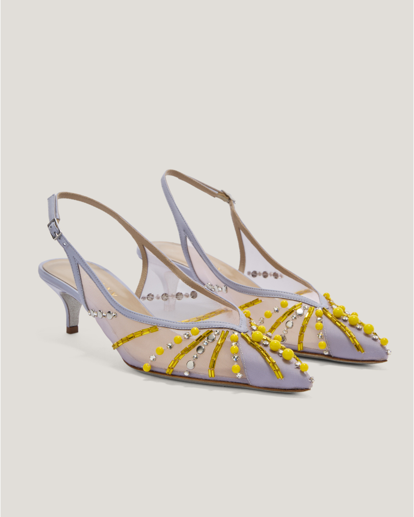 Embroidered slingbacks with radiant details