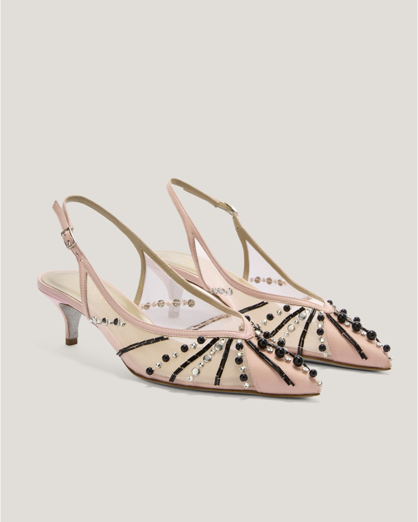 Embroidered slingbacks with radiant details