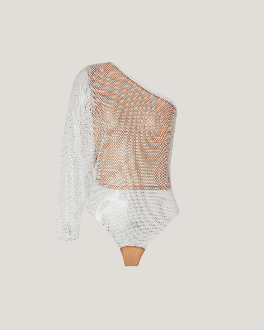 One-shoulder long-sleeve bodysuit