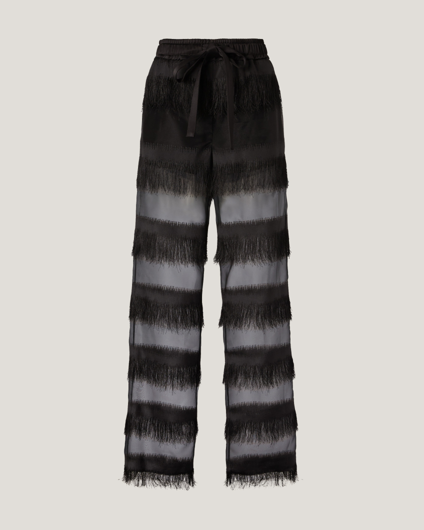 Pants with contrasting fabric