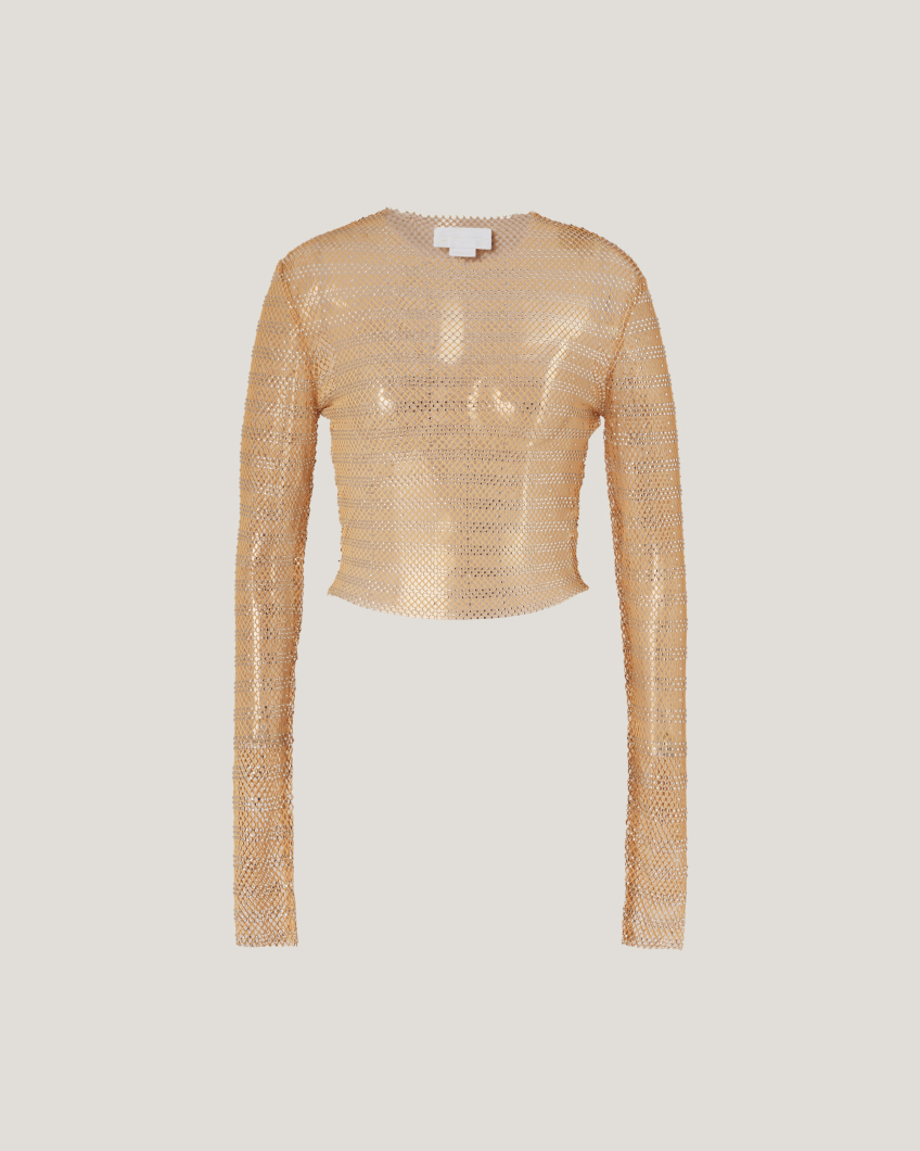 Striped mesh rhinestone top
