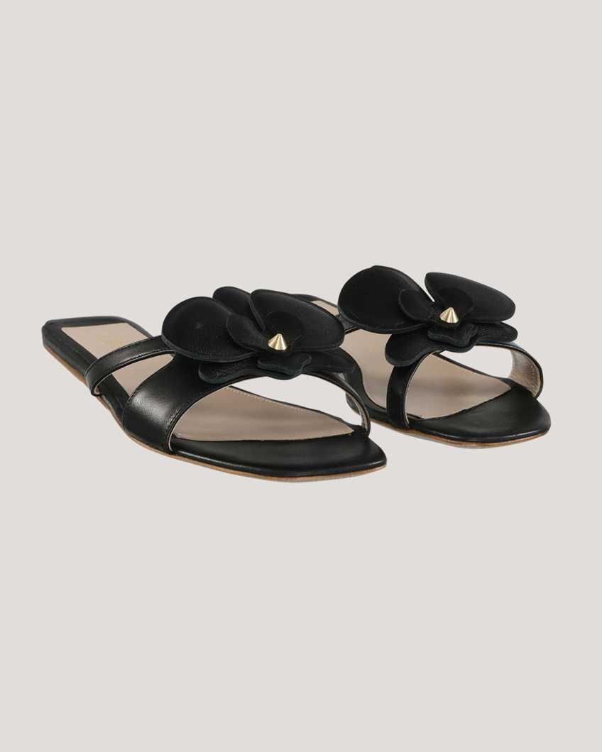 Flat nappa leather sandals with Orchid