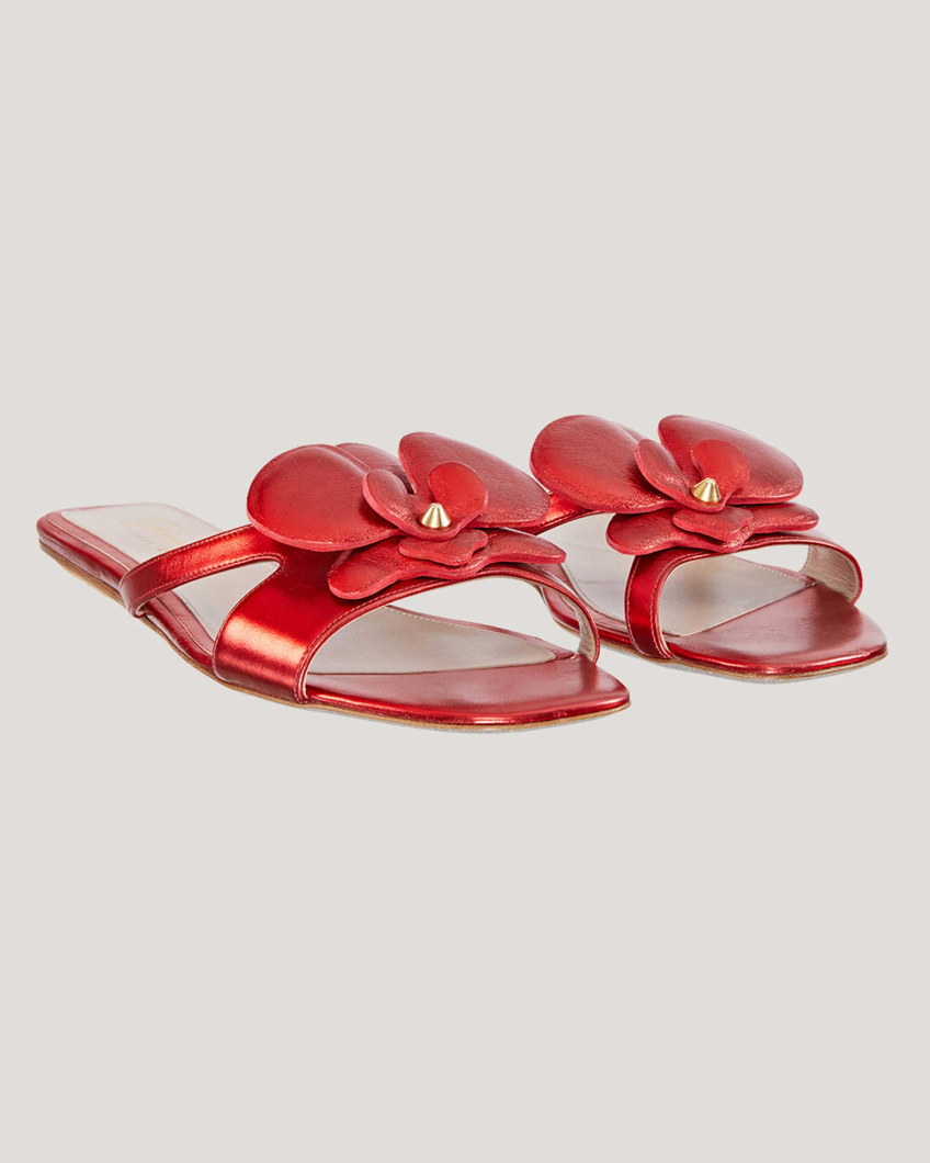 Flat nappa leather sandals with Orchid