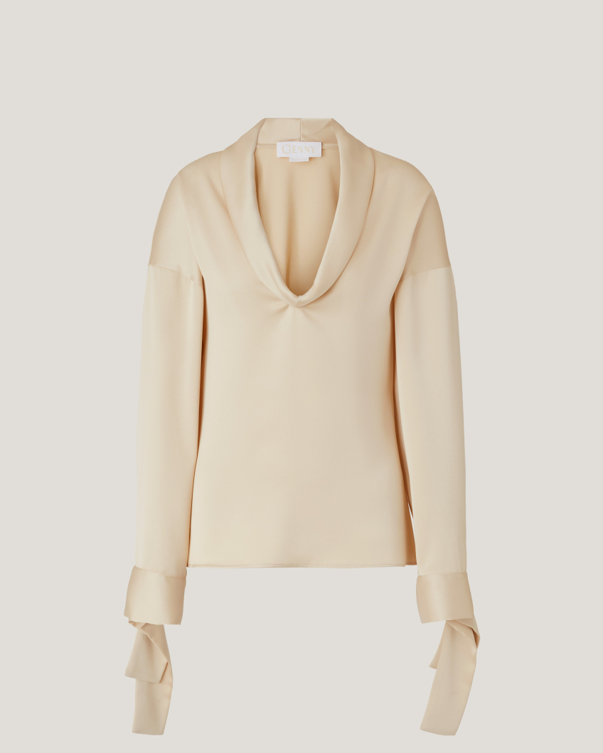 Blouse with draped neck