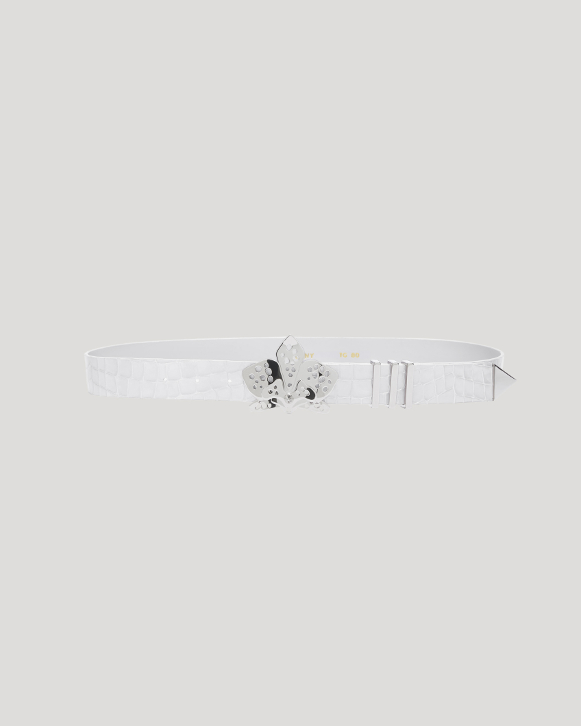 Glossy leather jewel orchid belt