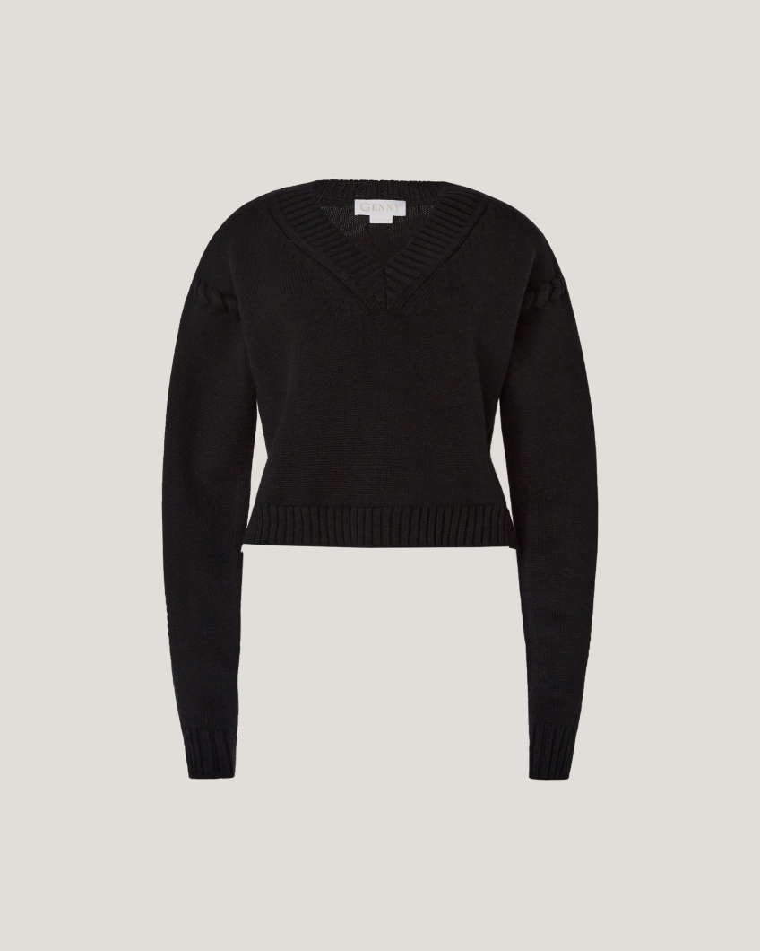 Wool sweater with tubular stitching