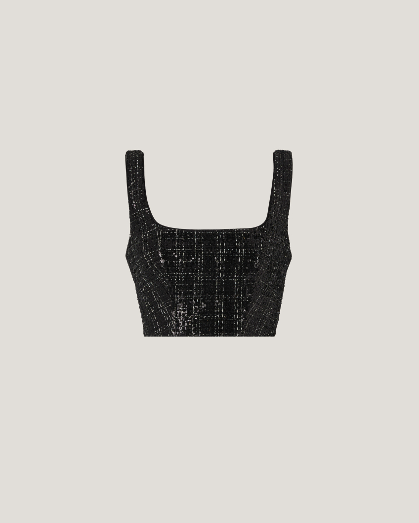 Short tweed top with sequins