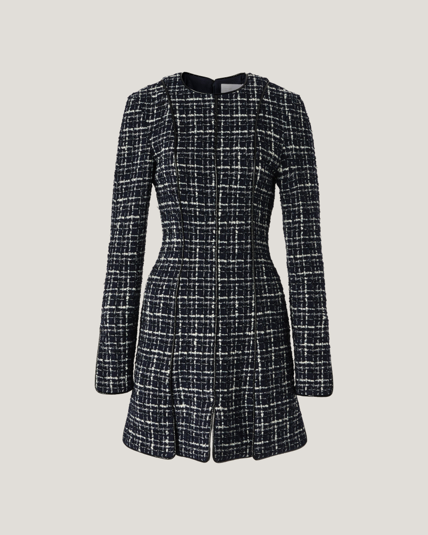 Plaid laminated tweed wool dress