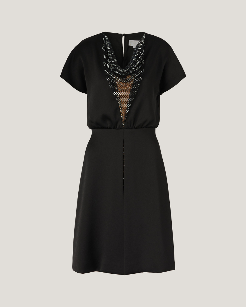 Dress with rhinestone mesh insert