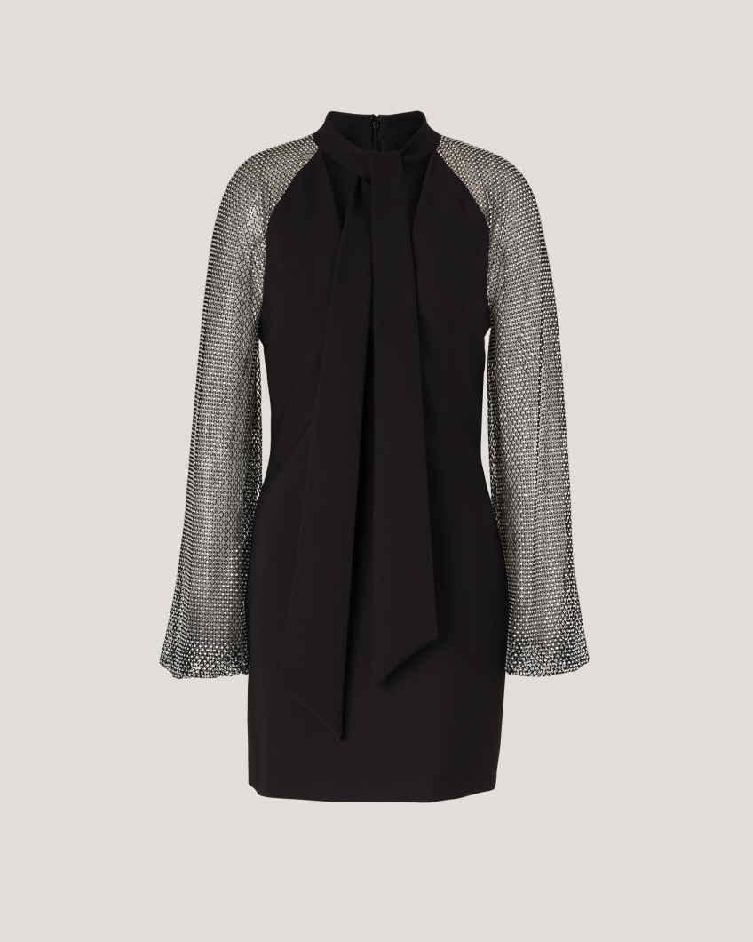 Dress with rhinestone mesh sleeves