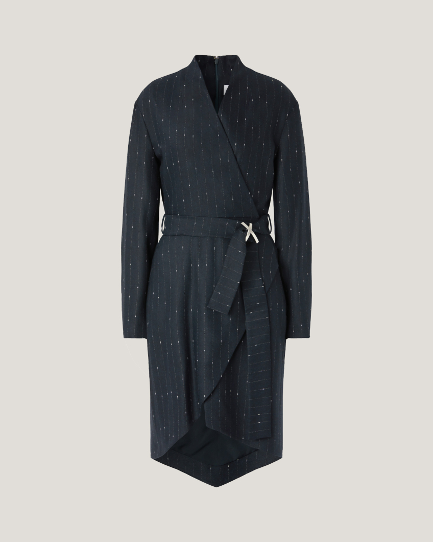 Pinstripe Wool Wrap Dress