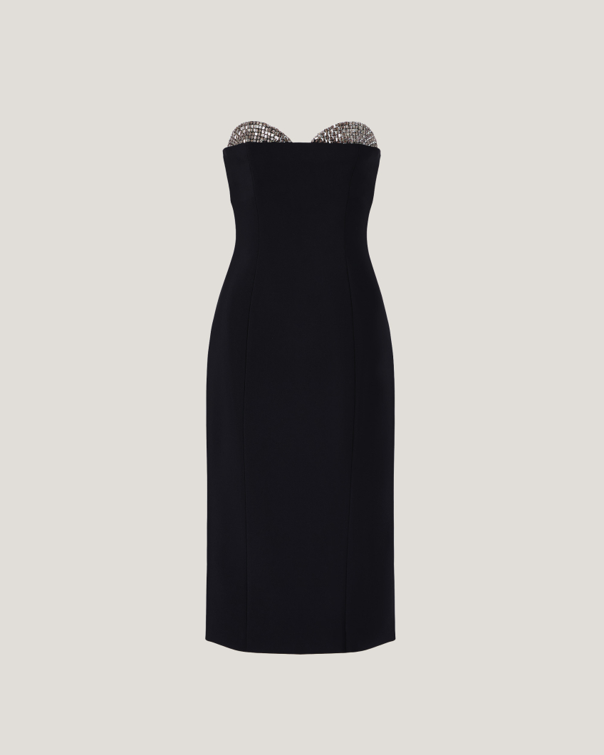 Dress with rhinestone-embroidered cups