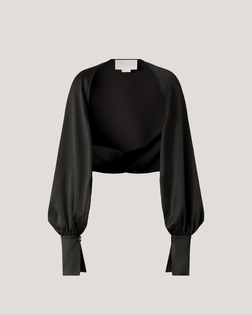 Satin bolero with X buttons