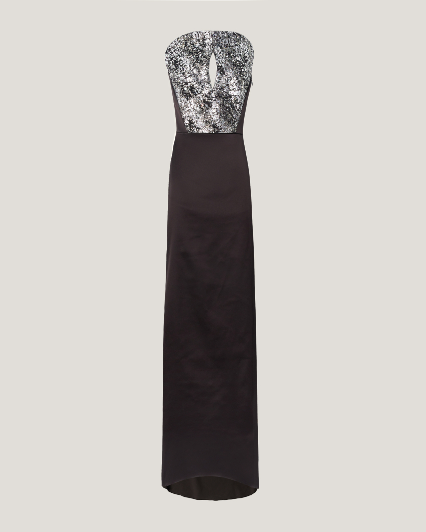 Long evening gown with rhinestones