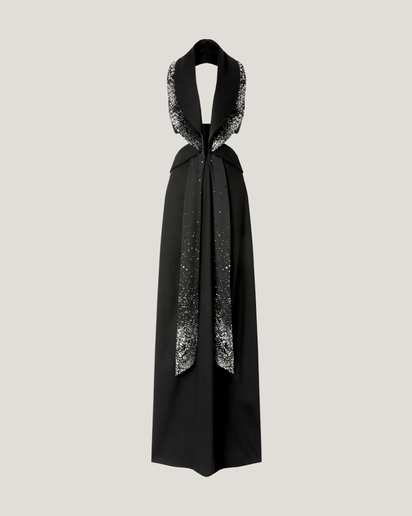 Dress with rhinestone lapels