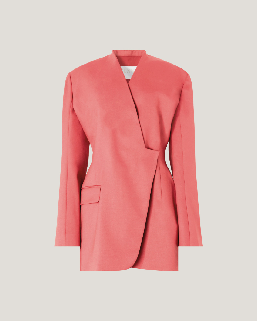 Long asymmetric wool jacket