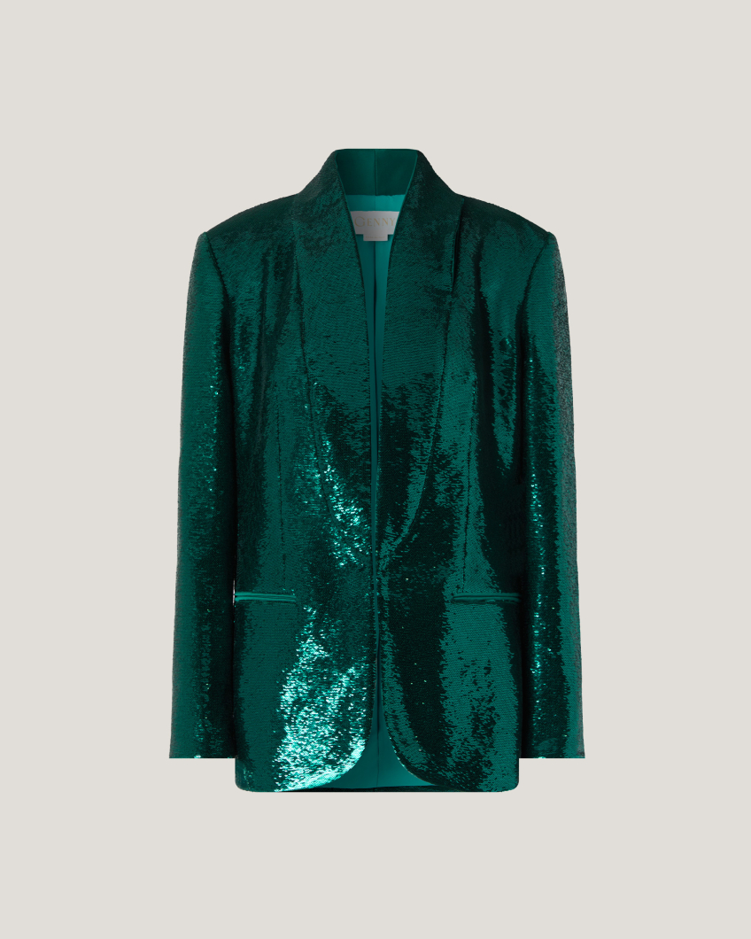 Sequin jacket with shawl collar