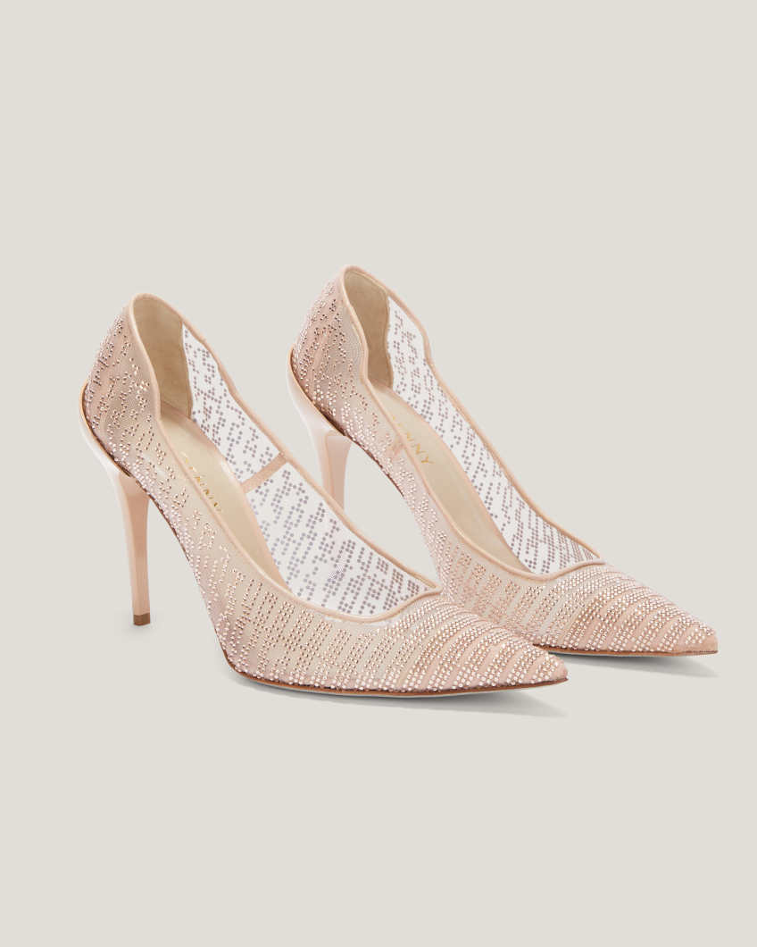 Blockchain rhinestone mesh pumps