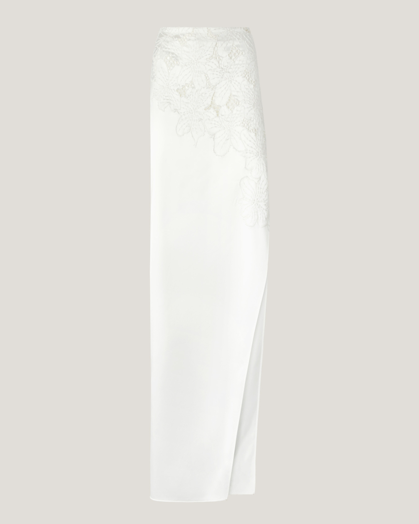 Satin skirt with Orchids embroidery