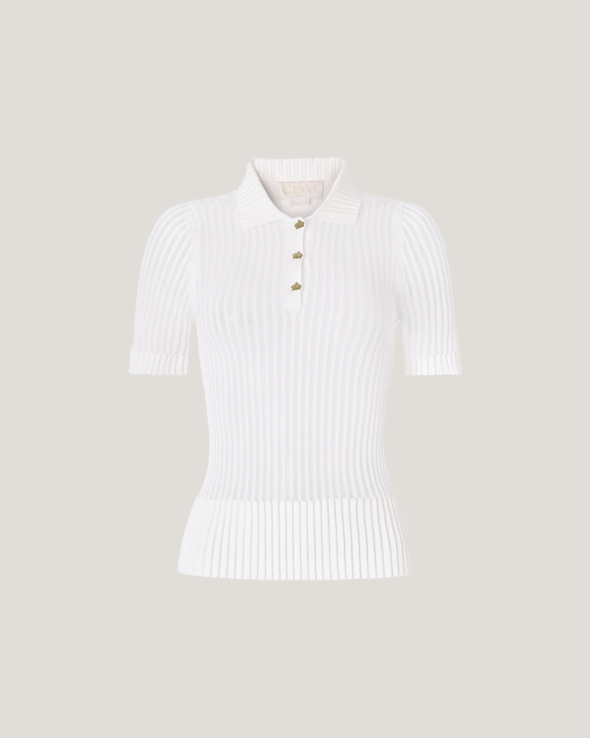Viscose polo shirt with pleated details