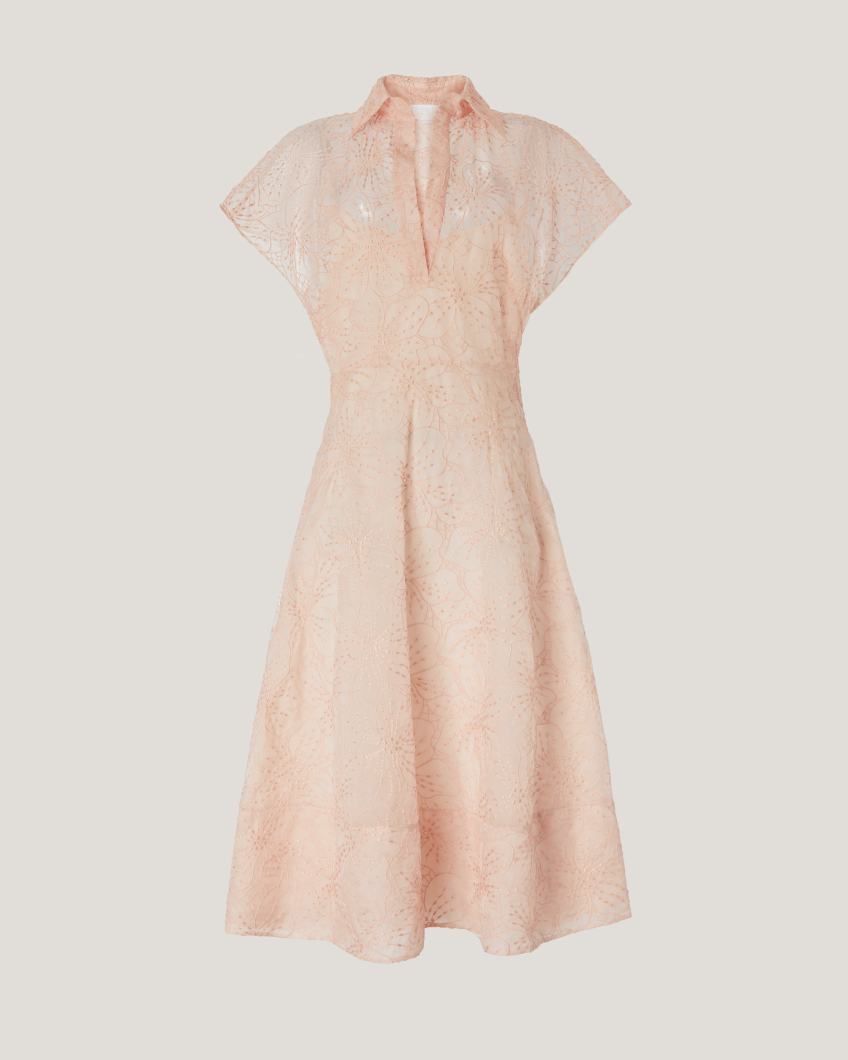 Silk dress with Orchids embroidery