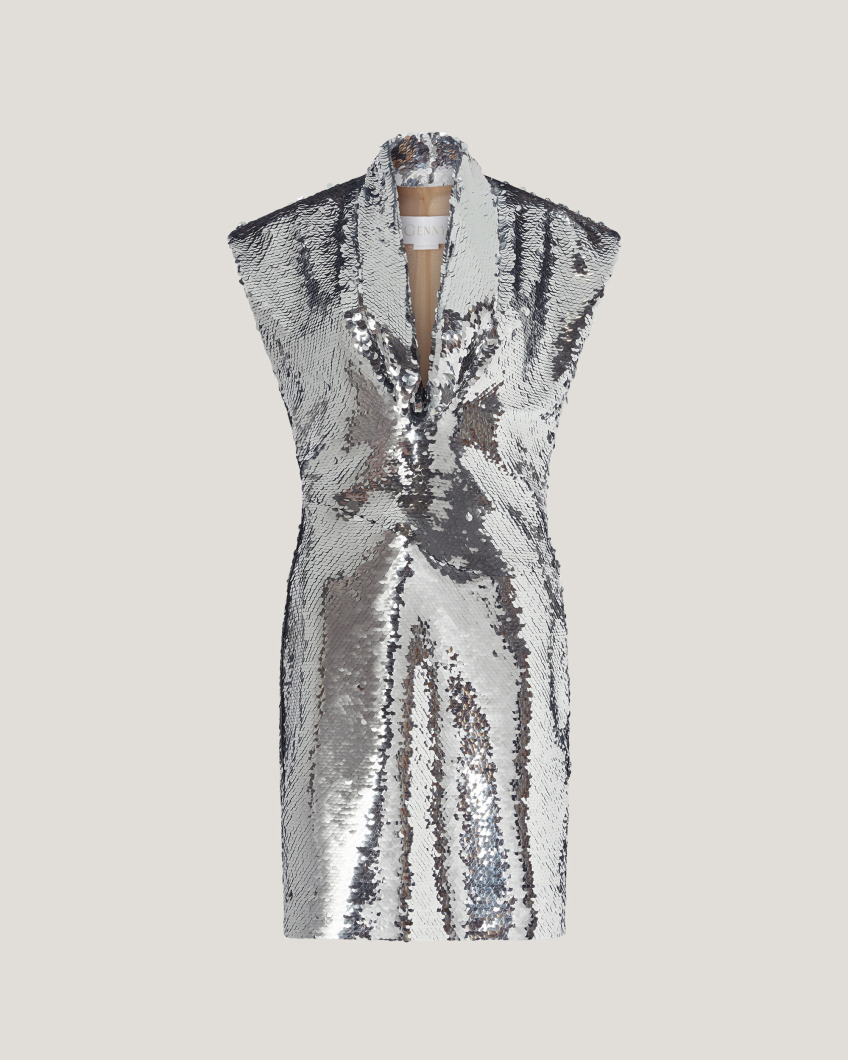 Sequin dress with draped neckline