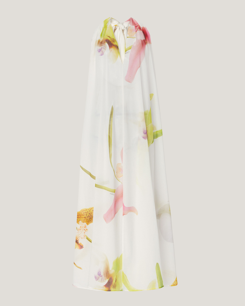 DRESS 78AP 40M3 MUSSOLA PRINT FLOWER ORCHIDEE