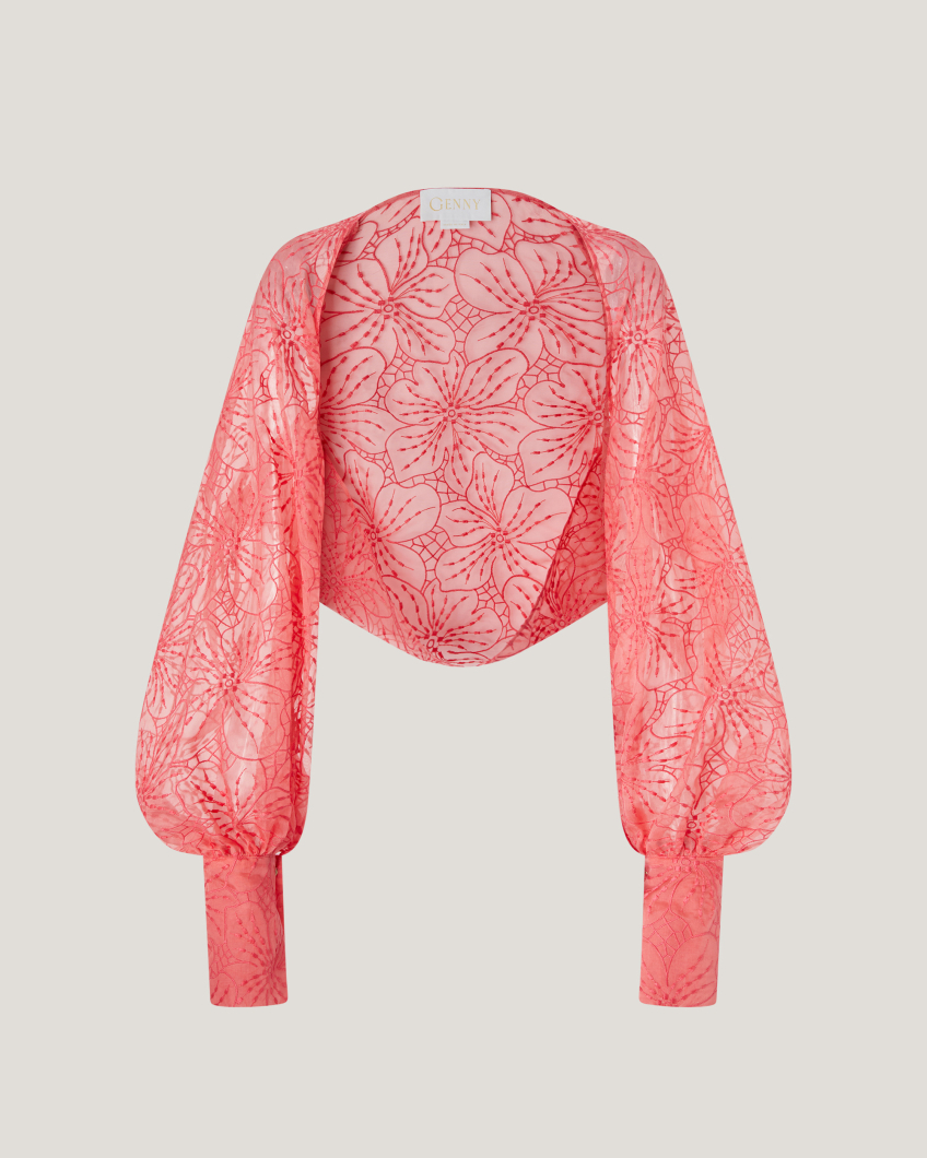 Silk shrug with Orchids embroidery