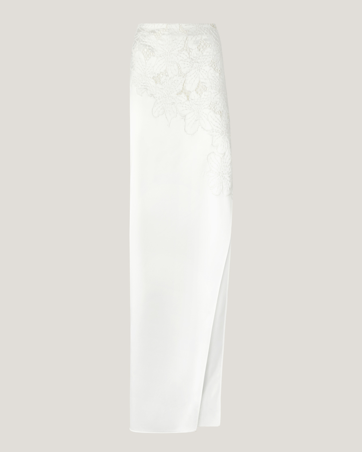 Satin skirt with Orchids embroidery | Resort 2025 Collection, Skirts & Trousers, Skirt, Spring Summer 2025, Ceremony Outfit, Formal Suit, Embroideries and sequins, Ready to Wear, New Arrivals, Private sale, Mid season sale -30%, Sale- mid season | Genny