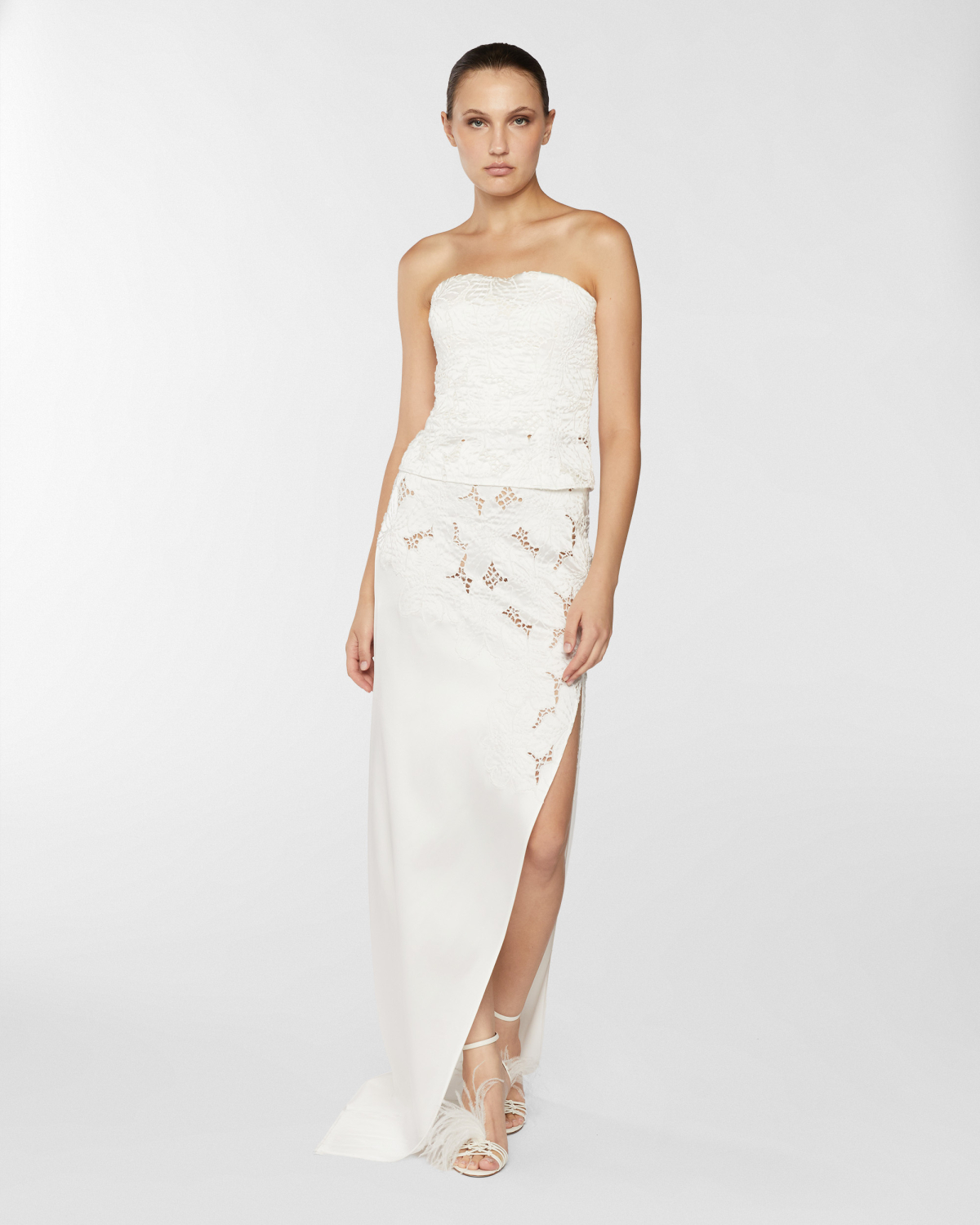Satin skirt with Orchids embroidery | Resort 2025 Collection, Skirts & Trousers, Skirt, Spring Summer 2025, Ceremony Outfit, Formal Suit, Embroideries and sequins, Ready to Wear, New Arrivals, Private sale, Mid season sale -30%, Sale- mid season | Genny