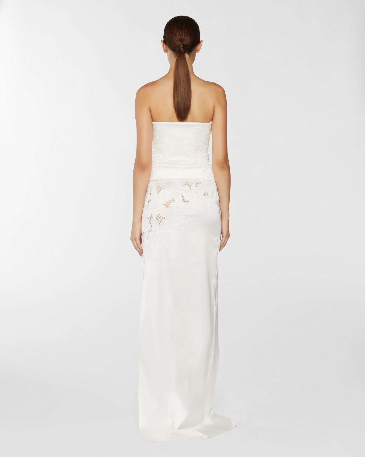 Satin skirt with Orchids embroidery | Resort 2025 Collection, Skirts & Trousers, Skirt, Spring Summer 2025, Ceremony Outfit, Formal Suit, Embroideries and sequins, Ready to Wear, New Arrivals, Private sale, Mid season sale -30%, Sale- mid season | Genny