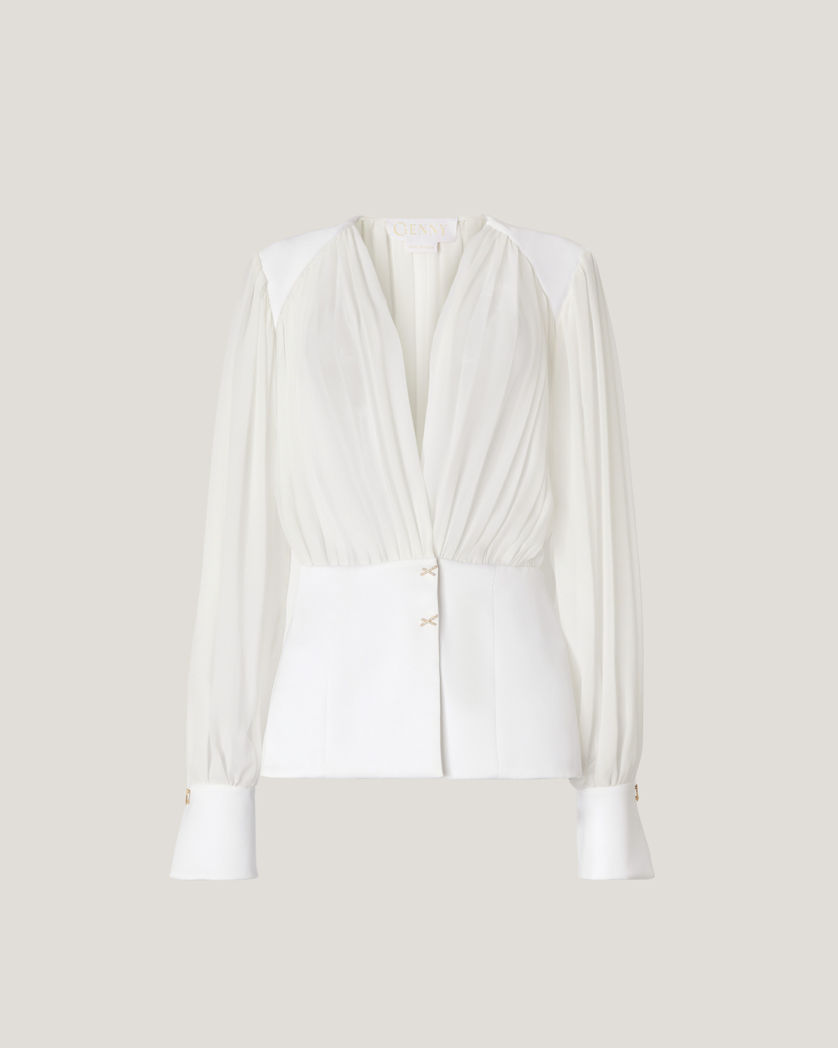 Draped silk georgette blouse | Resort 2025 Collection, Blouses, Tops & Blouses, Spring Summer 2025, Ceremony Outfit, Formal Suit, Mother’s Day Gifts, Ready to Wear, New Arrivals, Private sale, Private sale, Sale- mid season | Genny