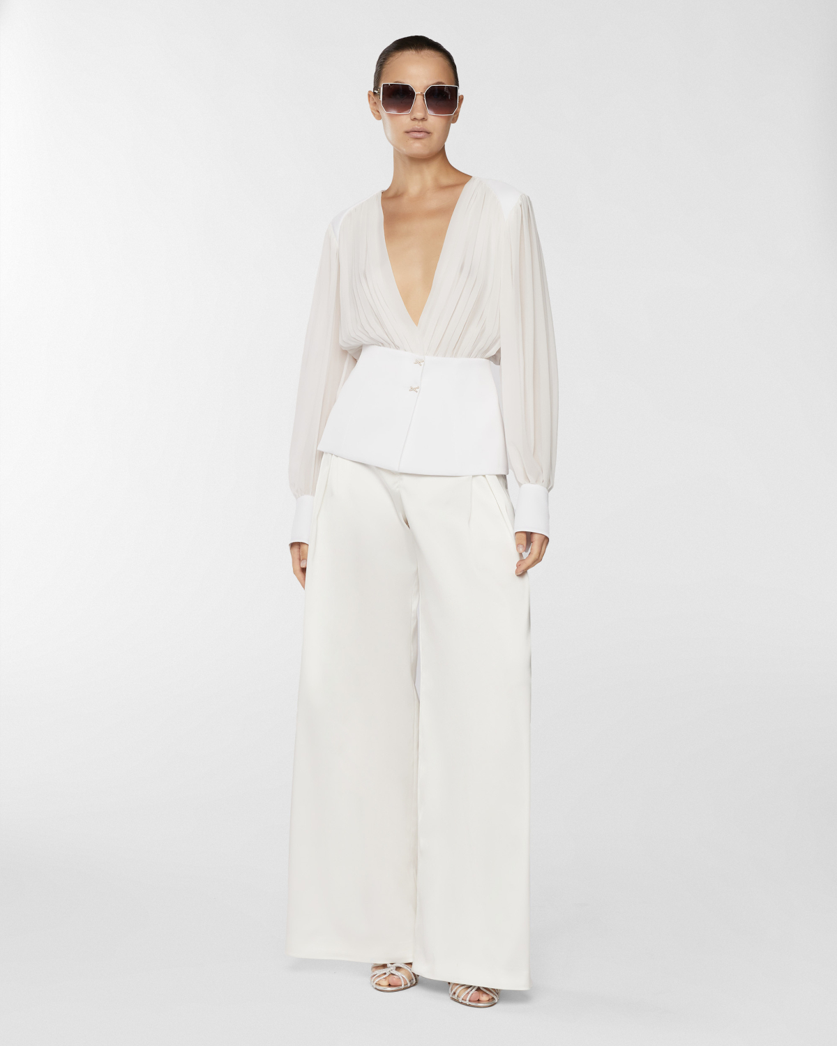 Draped silk georgette blouse | Resort 2025 Collection, Blouses, Tops & Blouses, Spring Summer 2025, Ceremony Outfit, Formal Suit, Mother’s Day Gifts, Ready to Wear, New Arrivals, Private sale, Private sale, Sale- mid season | Genny