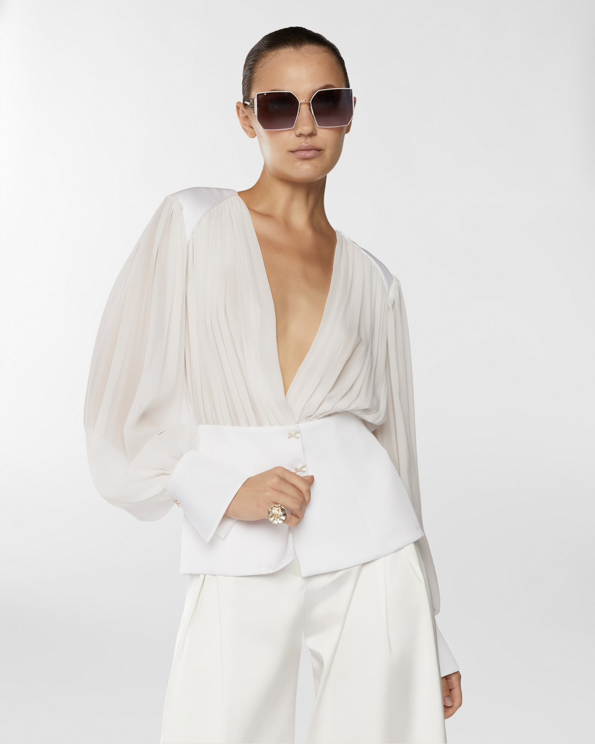 Draped silk georgette blouse | Resort 2025 Collection, Blouses, Tops & Blouses, Spring Summer 2025, Ceremony Outfit, Formal Suit, Mother’s Day Gifts, Ready to Wear, New Arrivals, Private sale, Private sale, Sale- mid season | Genny