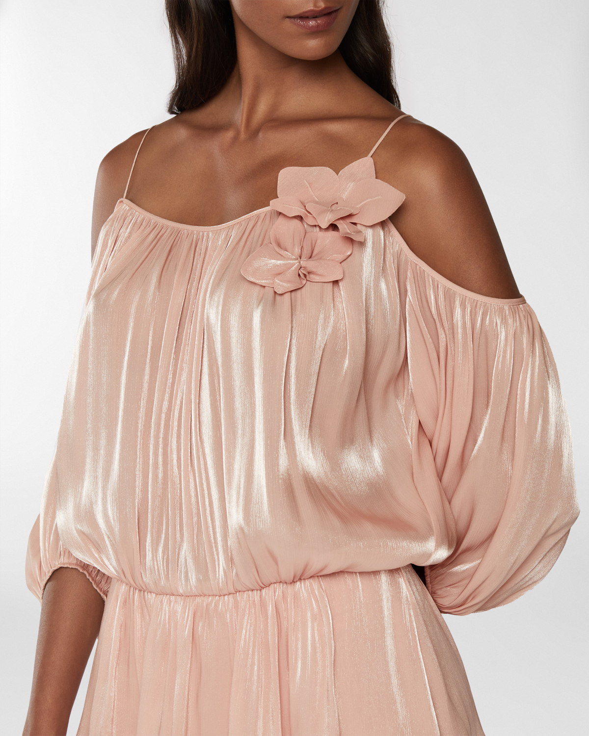 Draped top with three-dimensional Orchids | Resort 2025 Collection, Tops & Blouses, Blouses, Spring Summer 2025, Ceremony Outfit, Formal Suit, Ready to Wear, New Arrivals, Private sale, Sale- mid season | Genny