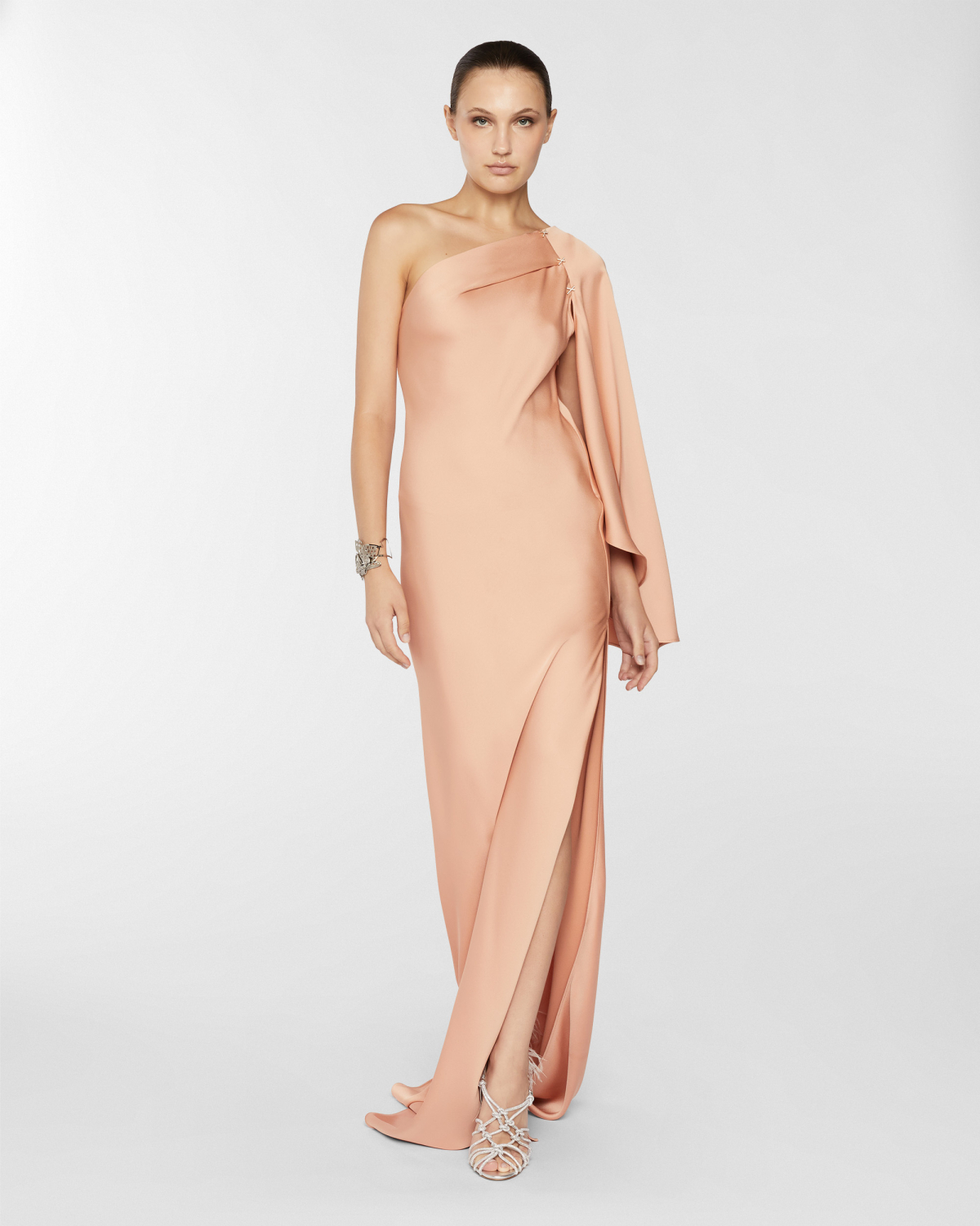 One-shoulder long satin dress | Resort 2025 Collection, Dresses & Jumpsuits, Evening and Cocktail dresses, Spring Summer 2025, Ceremony dresses, Ceremony Outfit, Long Dresses, Mother’s Day Gifts, Ready to Wear, New Arrivals, Private sale, Private sale | Genny