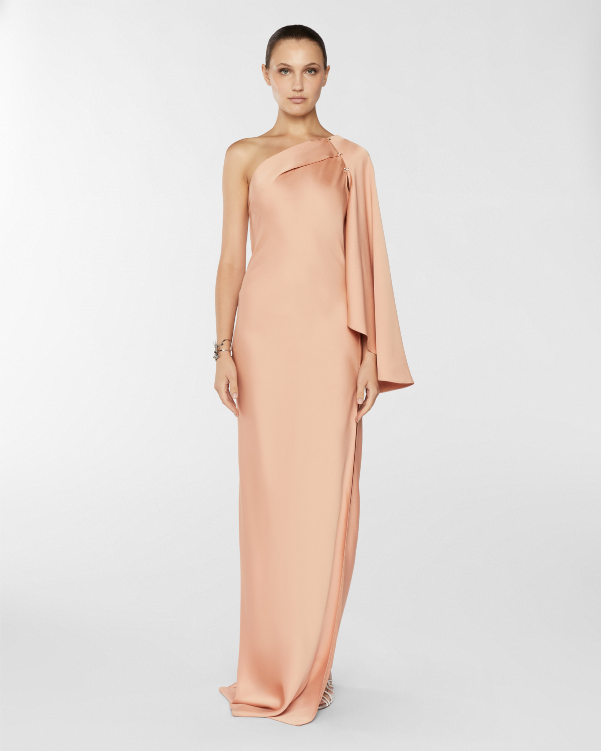 One-shoulder long satin dress | Resort 2025 Collection, Dresses & Jumpsuits, Evening and Cocktail dresses, Spring Summer 2025, Ceremony dresses, Ceremony Outfit, Long Dresses, Mother’s Day Gifts, Ready to Wear, New Arrivals, Private sale, Private sale | Genny
