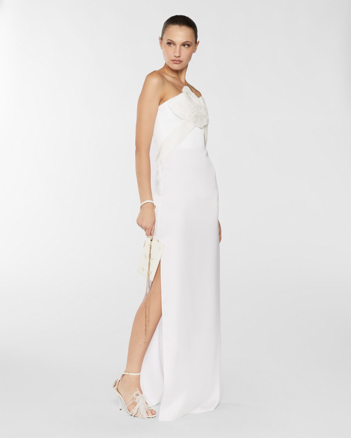Satin dress with Orchid | Resort 2025 Collection, Dresses & Jumpsuits, Evening and Cocktail dresses, Spring Summer 2025, Ceremony dresses, Ceremony Outfit, Long Dresses, Ready to Wear, New Arrivals, Private sale, Mid season sale -30%, Sale- mid season | Genny