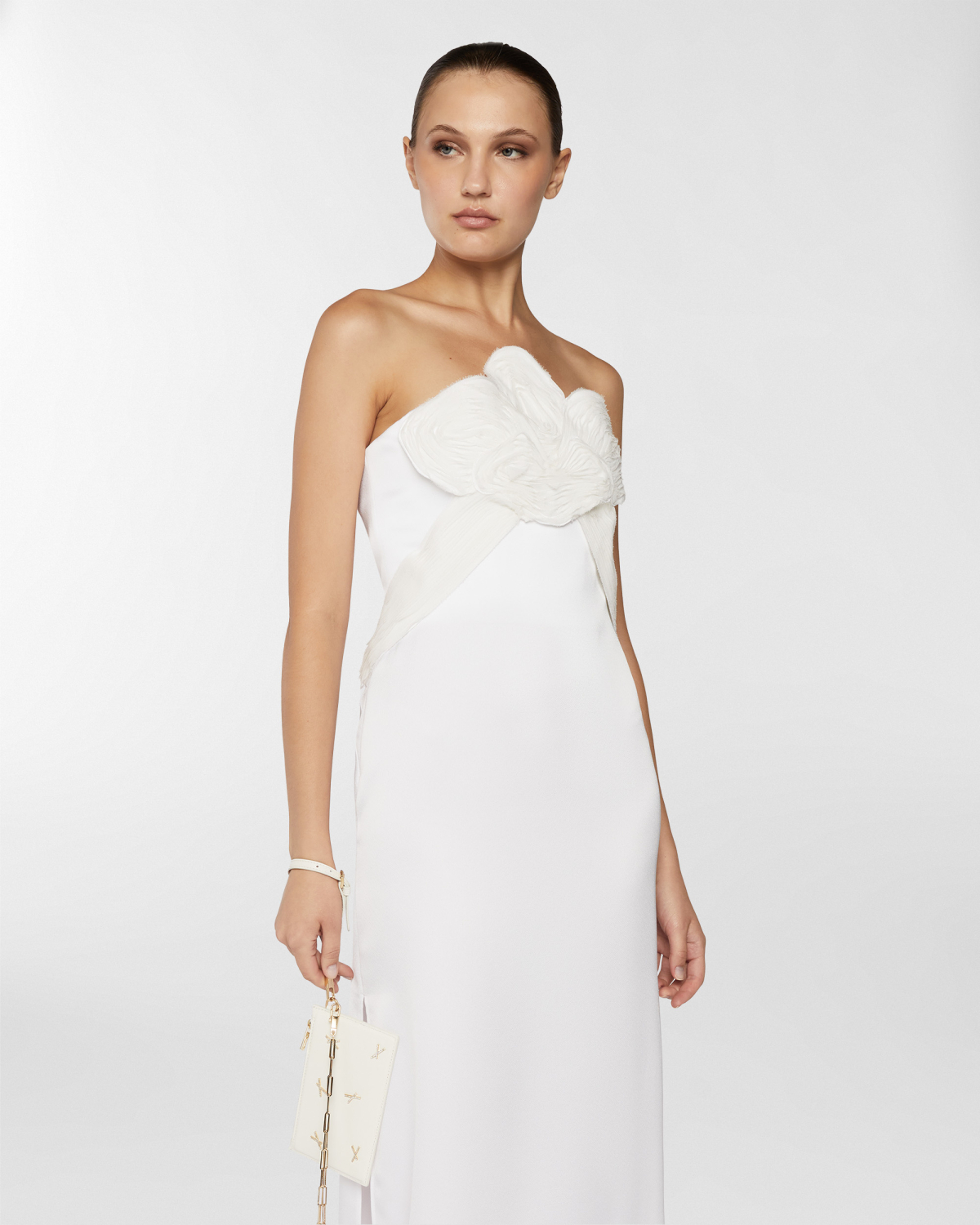 Satin dress with Orchid | Resort 2025 Collection, Dresses & Jumpsuits, Evening and Cocktail dresses, Spring Summer 2025, Ceremony dresses, Ceremony Outfit, Long Dresses, Ready to Wear, New Arrivals, Private sale, Mid season sale -30%, Sale- mid season | Genny