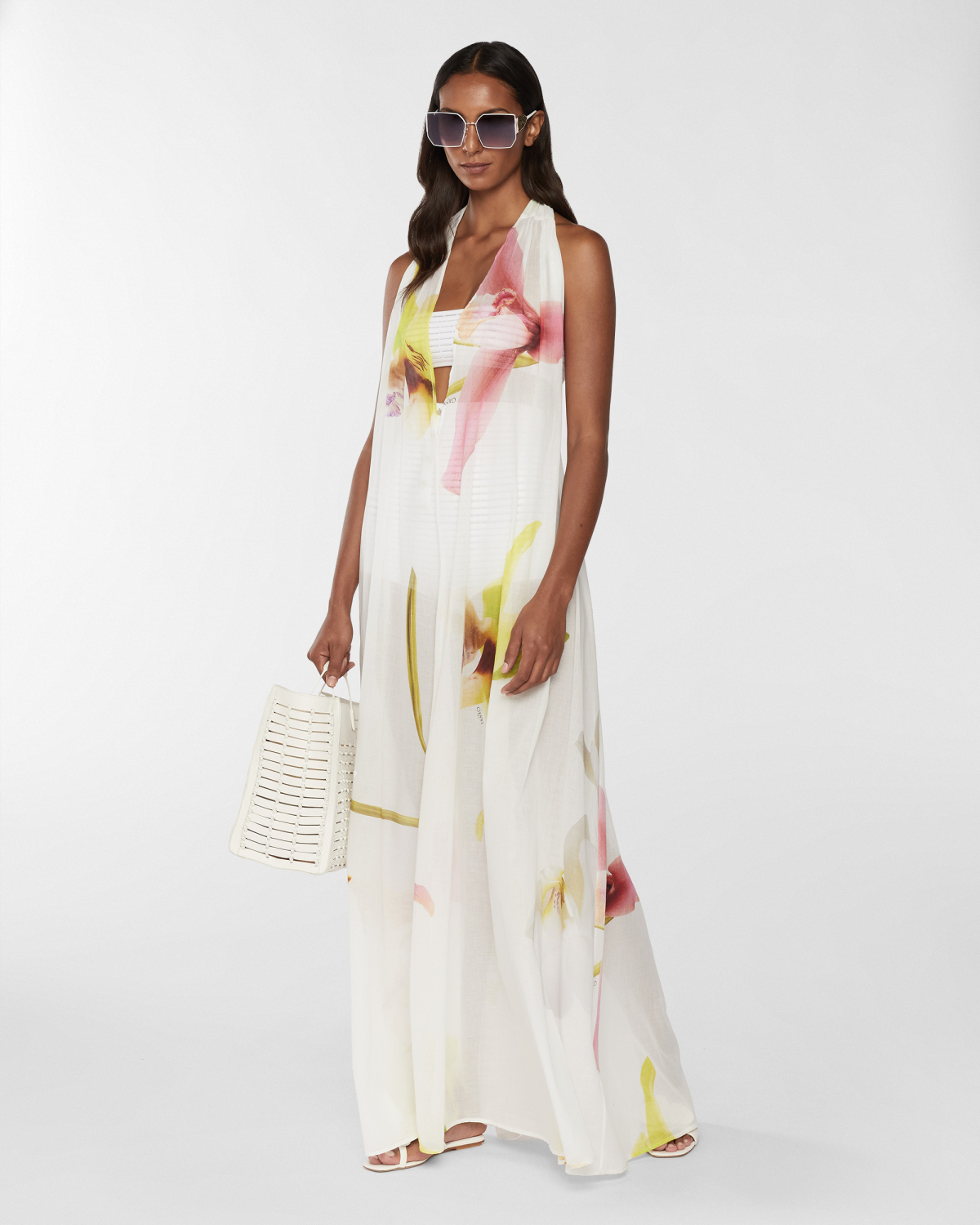 Long dress with Orchids print | Resort 2025 Collection, Dresses & Jumpsuits, Daily dresses, Spring Summer 2025, Ceremony dresses, Beachwear, Long Dresses, Ready to Wear, New Arrivals, Private sale, Private sale, Sale- mid season | Genny