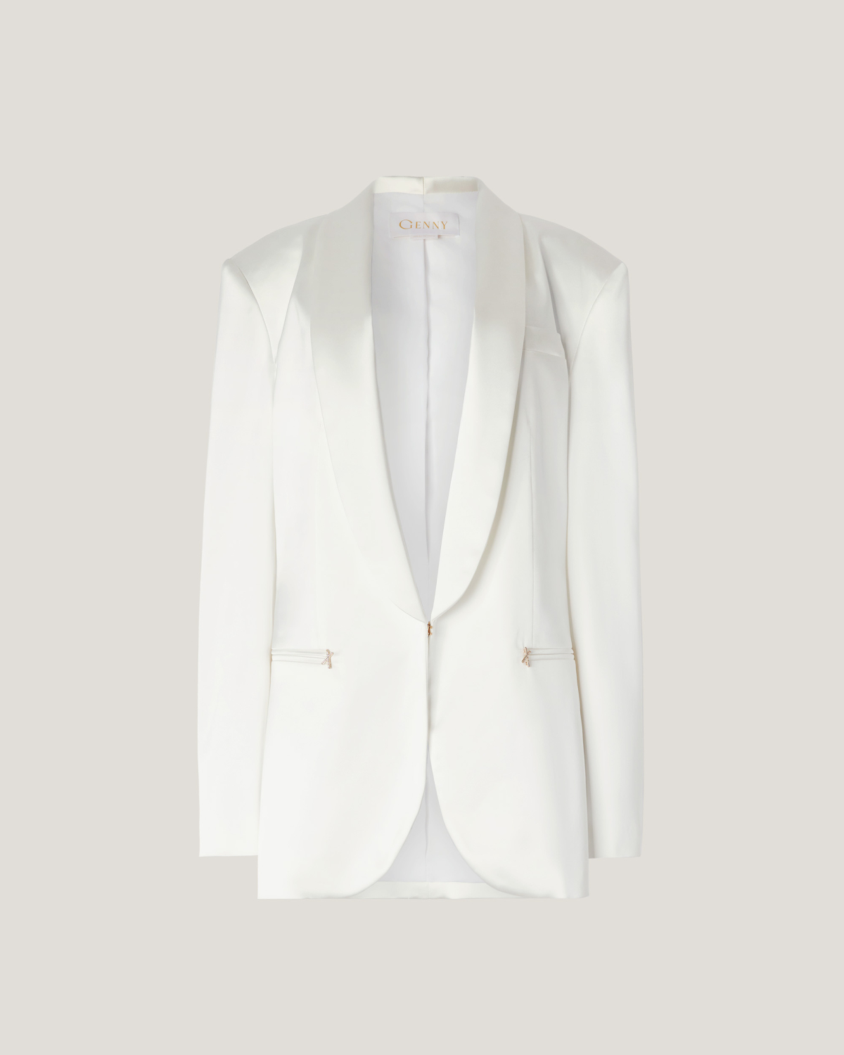 Satin blazer with a shawl collar | Resort 2025 Collection, Coats & Jackets, Blazer, Spring Summer 2025, Formal Suit, Mother’s Day Gifts, Ready to Wear, New Arrivals, Private sale, Ceremony Outfit, Mid season sale -30%, Sale- mid season | Genny