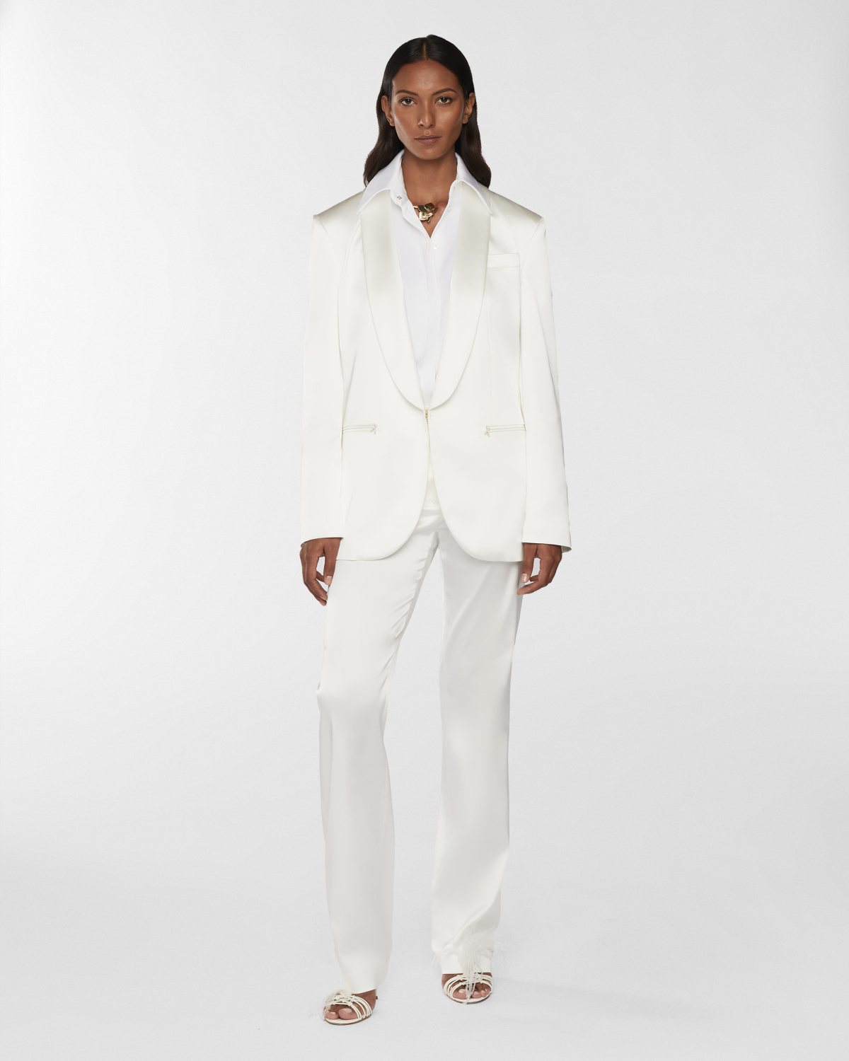 Satin blazer with a shawl collar | Resort 2025 Collection, Coats & Jackets, Blazer, Spring Summer 2025, Formal Suit, Mother’s Day Gifts, Ready to Wear, New Arrivals, Private sale, Ceremony Outfit, Mid season sale -30%, Sale- mid season | Genny