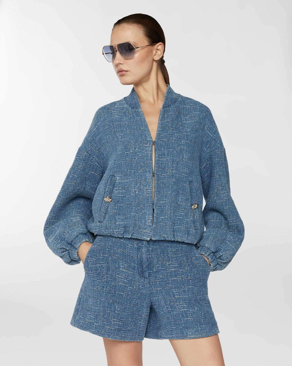 Denim jacquard bomber | Resort 2025 Collection, Coats & Jackets, Jackets, Spring Summer 2025, Ready to Wear, New Arrivals, Private sale, Mid season sale -30%, Sale- mid season | Genny