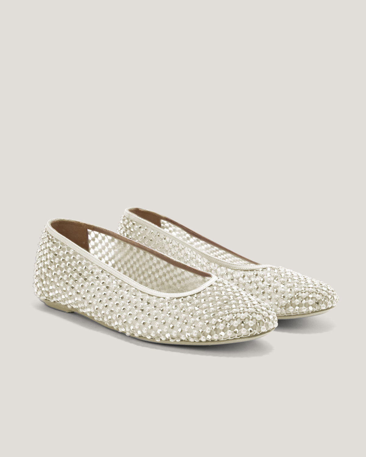 Ballet flats in mesh with pearls rhinestones | Spring Summer 2025 Collection, Spring Summer 2025, Ceremony Outfit, Ceremony Shoes, Mother’s Day Gifts, New Arrivals, Private sale, Sale- mid season | Genny
