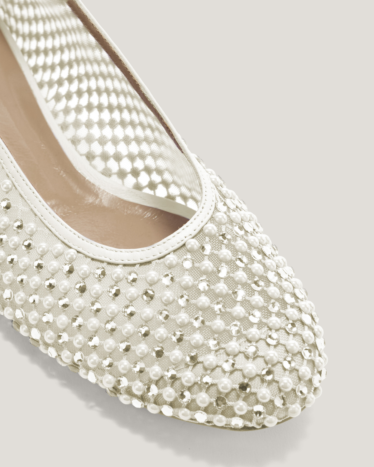 Ballet flats in mesh with pearls rhinestones | Spring Summer 2025 Collection, Spring Summer 2025, Ceremony Outfit, Ceremony Shoes, Mother’s Day Gifts, New Arrivals, Private sale, Sale- mid season | Genny