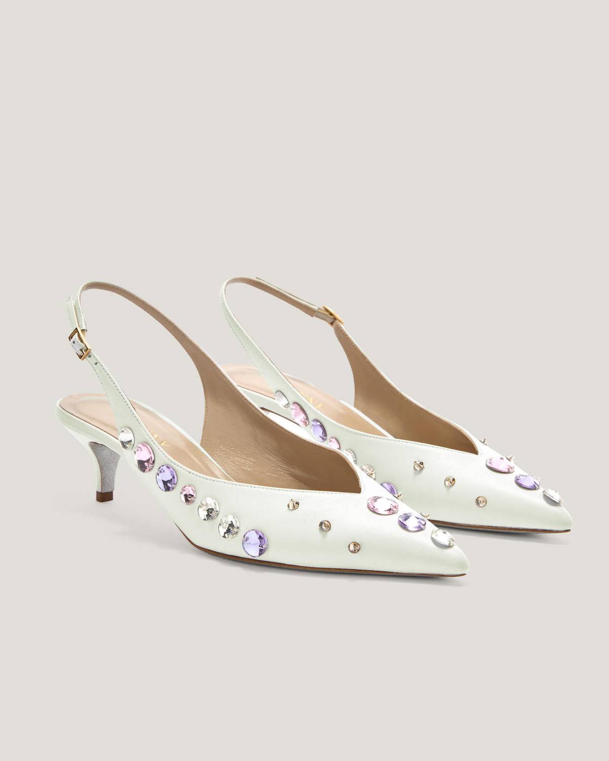 Slingback heels with crystals | Spring Summer 2025 Collection, Spring Summer 2025, Ceremony Outfit, Ceremony Shoes, Mother’s Day Gifts, New Arrivals, Mid season sale -30%, Sale- mid season | Genny