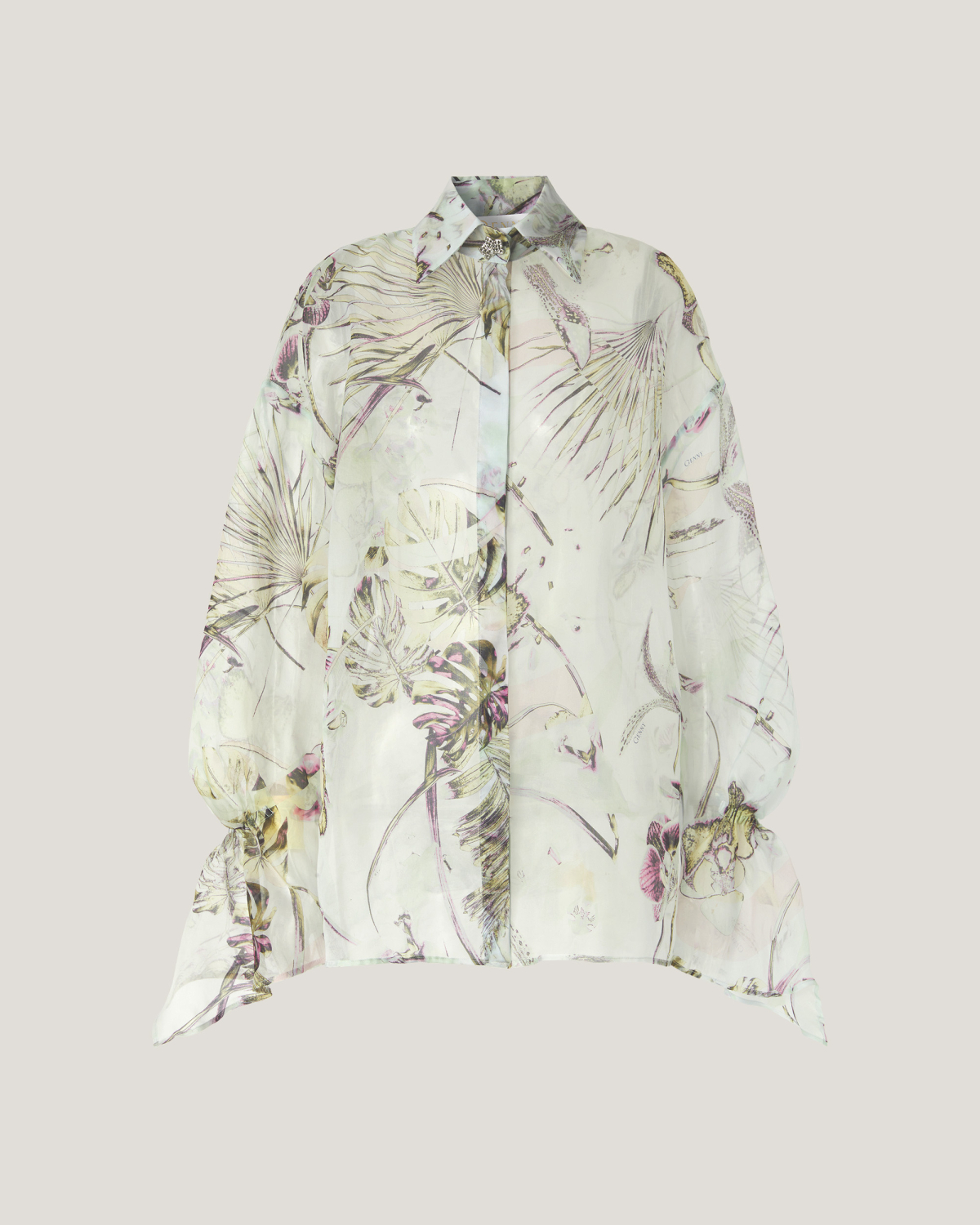 Jungle Orchids silk organza shirt | Spring Summer 2025 Collection, Blouses, Tops & Blouses, Shirts, Spring Summer 2025, Ceremony Outfit, Formal Suit, Mother’s Day Gifts, Ready to Wear, New Arrivals, Private sale, Mid season sale -30%, Sale- mid season | Genny