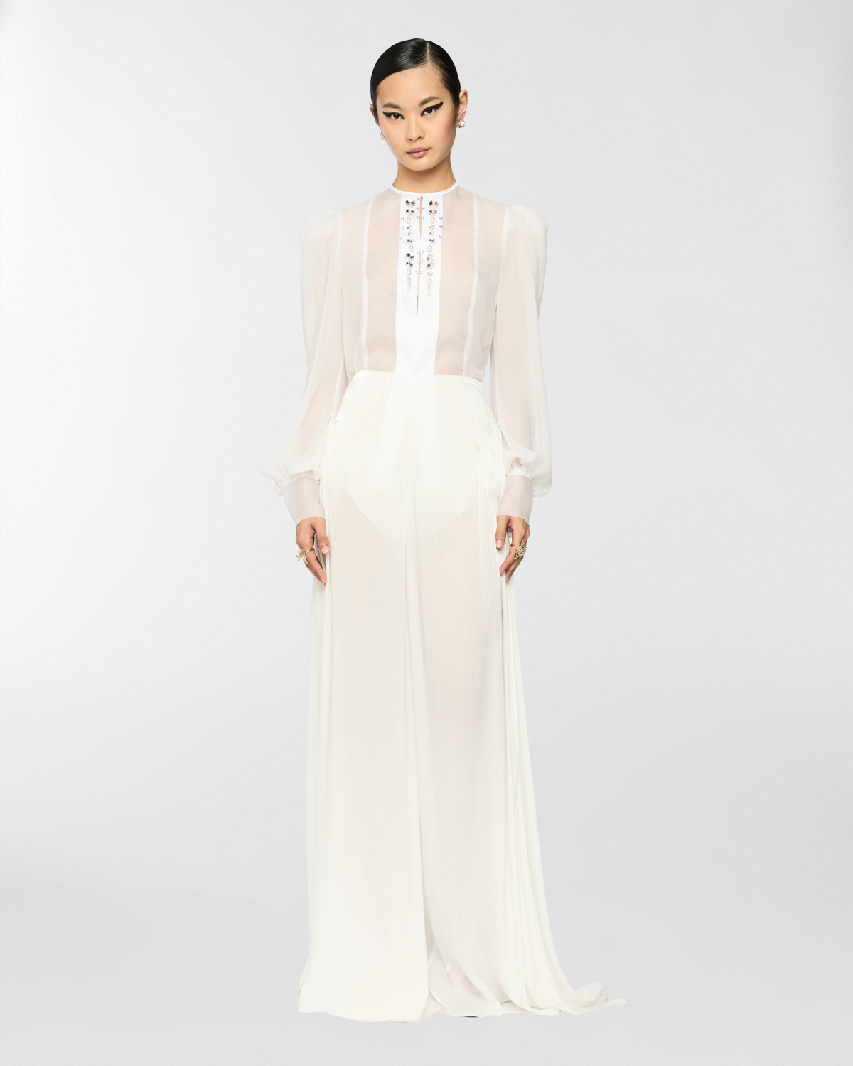 Embroidered crew-neck shirt with strass | Spring Summer 2025, Tops & Blouses, Spring Summer 2025 Collection, Blouses, Ceremony Outfit, Formal Suit, Mother’s Day Gifts, Ready to Wear, New Arrivals, Private sale, Mid season sale -30%, Sale- mid season | Genny