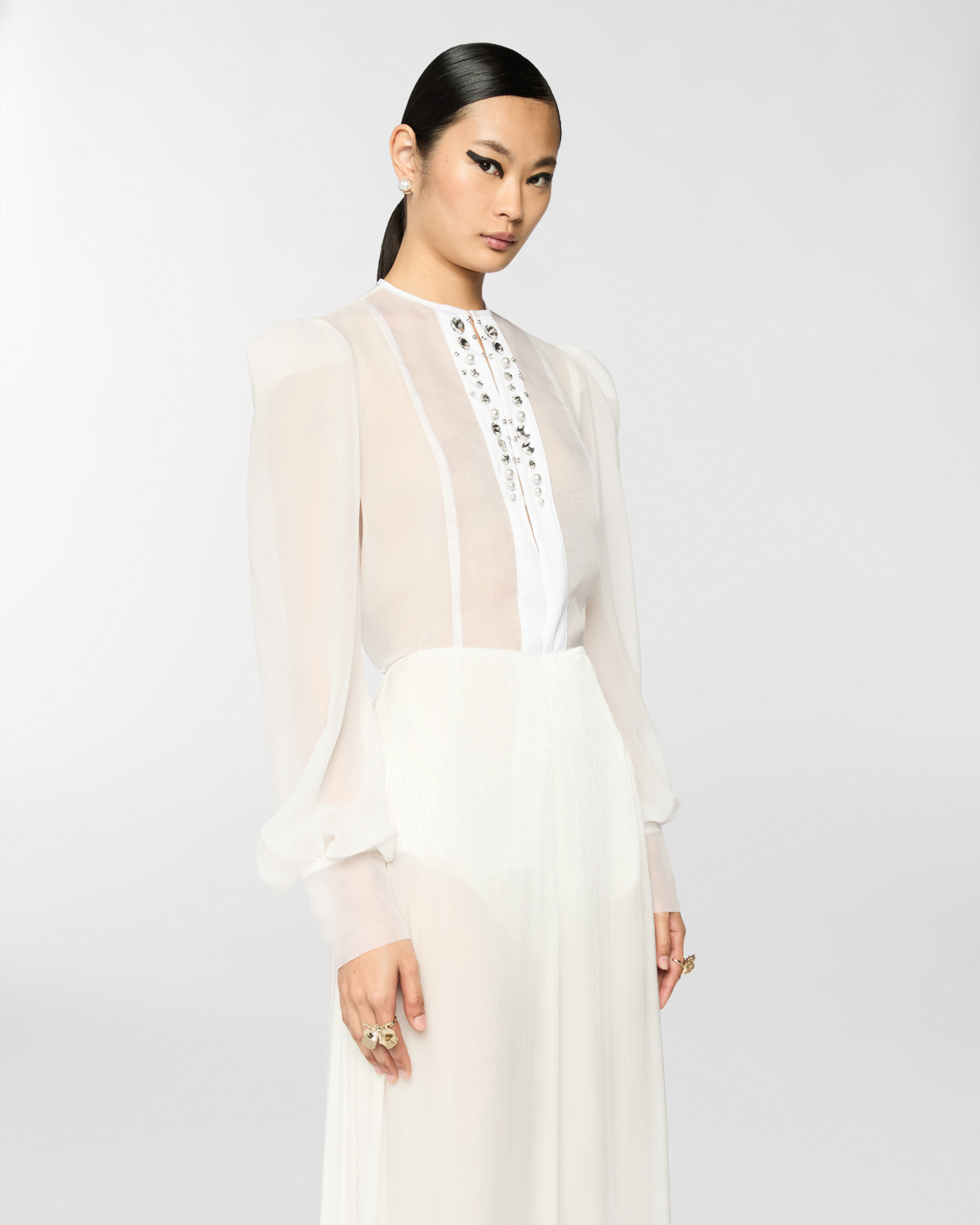 Embroidered crew-neck shirt with strass | Spring Summer 2025, Tops & Blouses, Spring Summer 2025 Collection, Blouses, Ceremony Outfit, Formal Suit, Mother’s Day Gifts, Ready to Wear, New Arrivals, Private sale, Mid season sale -30%, Sale- mid season | Genny