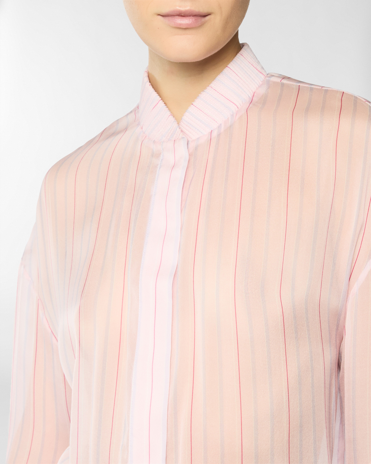 Silk shirt with delicate stripe pattern | Spring Summer 2025 Collection, Coats & Jackets, Jackets, Spring Summer 2025, Ready to Wear, New Arrivals, Private sale, Private sale, Sale- mid season | Genny